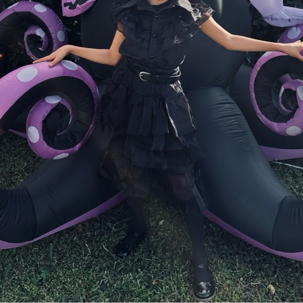 Black Ruffled Dress with Belt